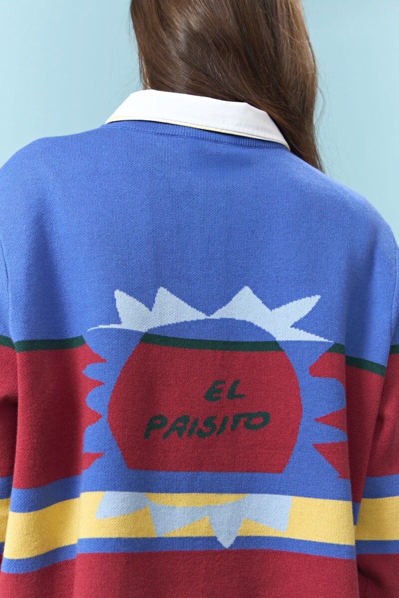 PREVENTA Cardigan rayas multicolor con jacquard en espalda azul