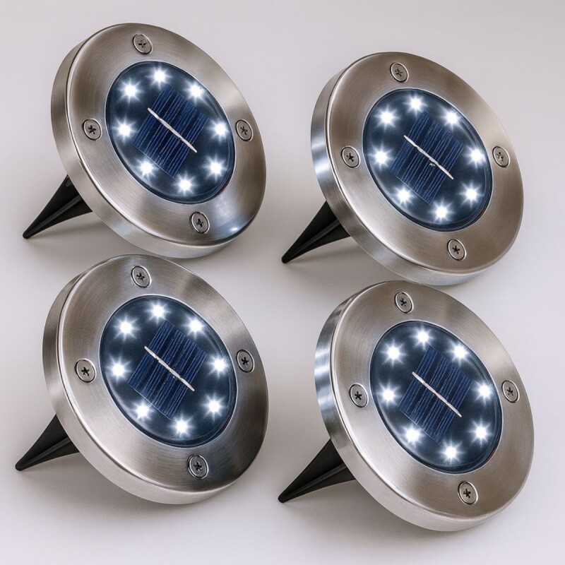 Set 4 Focos Luz Solar Farol Lampara Led Exterior Jardin Piso Set 4 Focos Luz Solar Farol Lampara Led Exterior Jardin Piso