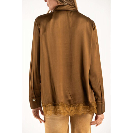 Camisa Saten Ruedo Encaje Chocolate