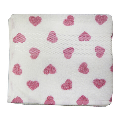 Toalla Baño Estampada Prisma 100% Algodón 70x140 cm Blanco / Corazón Rosa