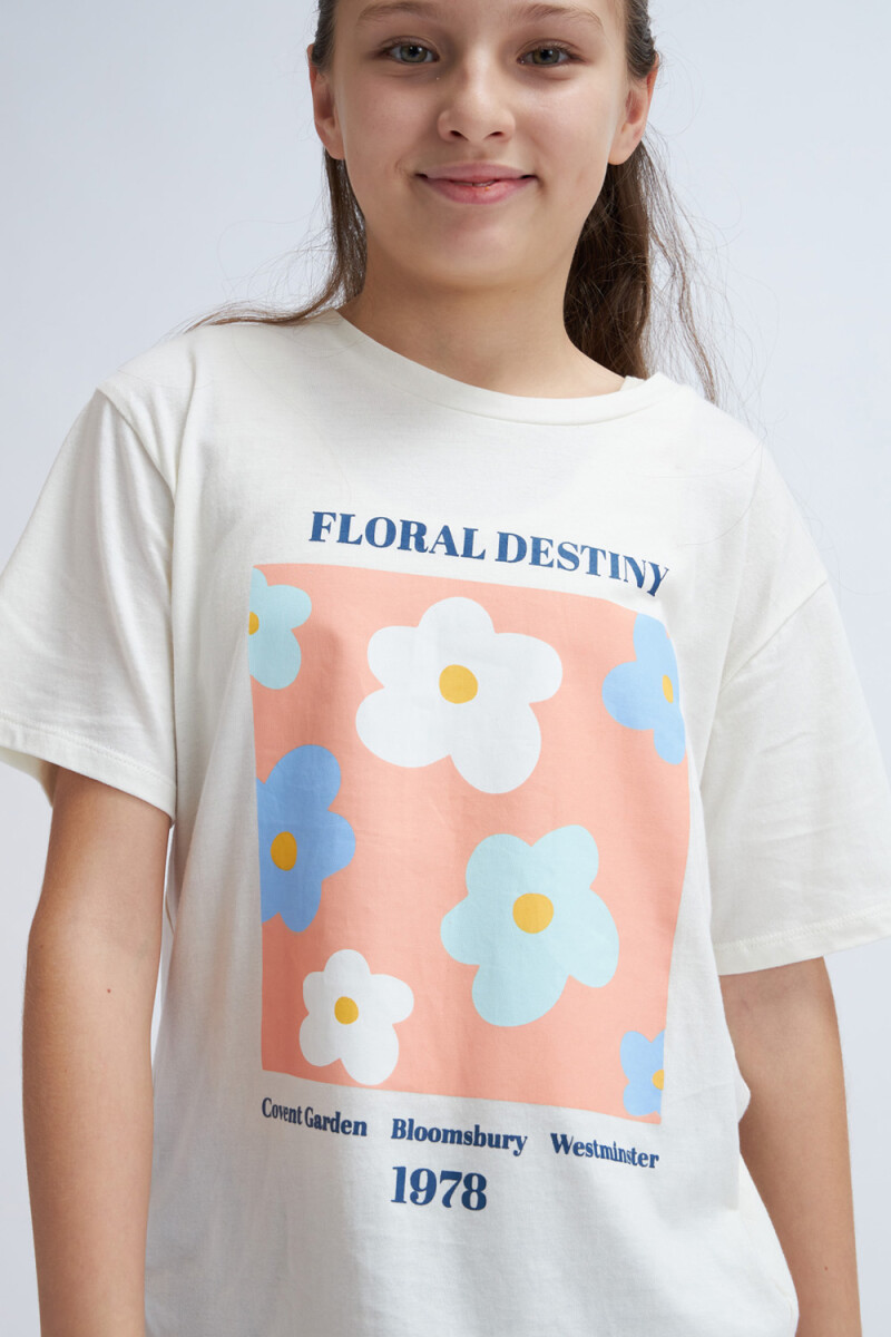 Camiseta manga corta Floreada- Crudo