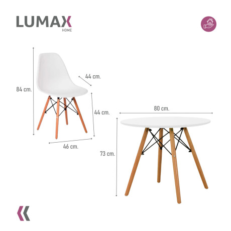 Juego de comedor Con Mesa Circular de 80cm + 2 Sillas Eames Blanco