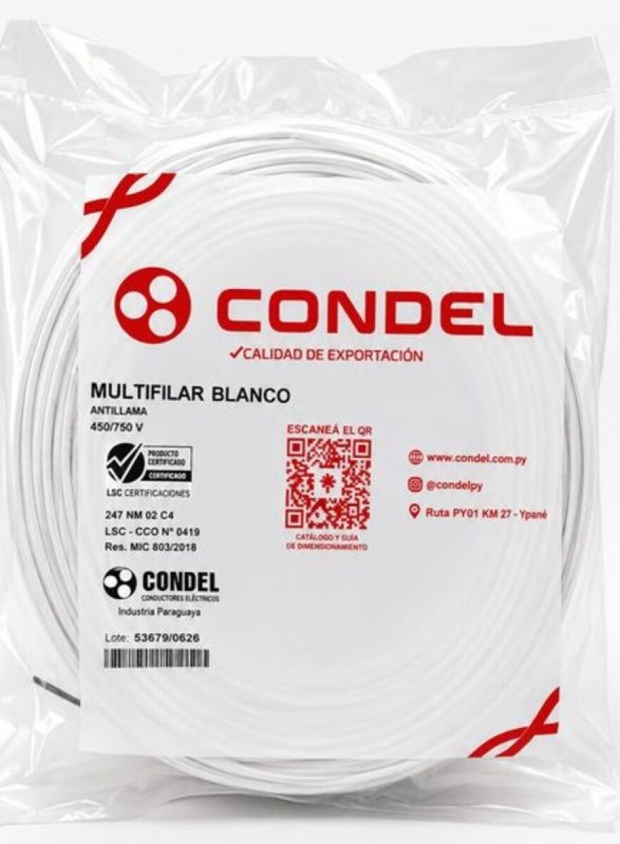 CABLE MULTIFILAR 6,00MM2 BLANCO CONDEL 