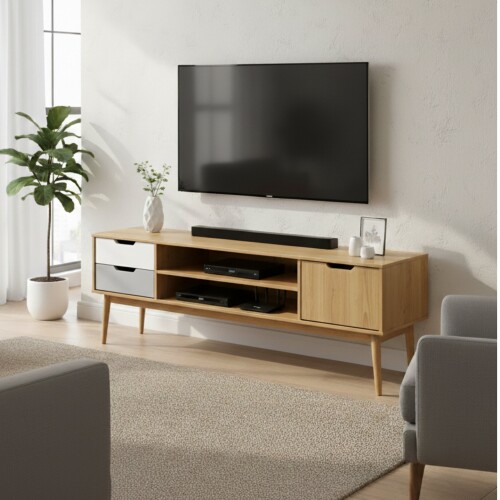 Rack para TV - Linea Nórdica Roble/Gris claro/Blanco