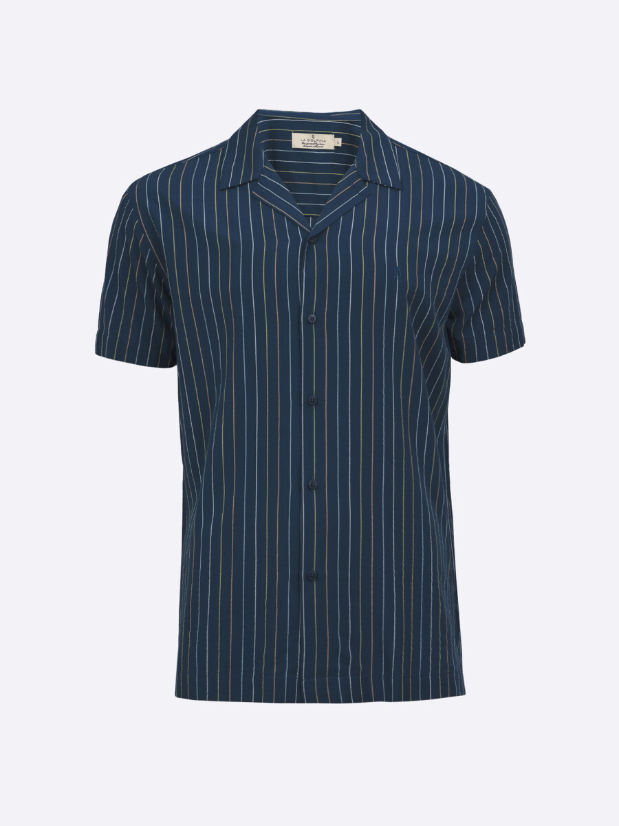 Camisa m/c rayada - azul marino 