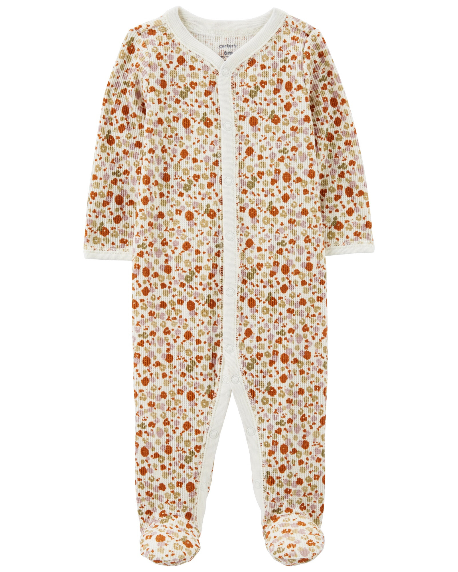Pijama una pieza de algodón térmico, con pie, diseño floral Pijama una pieza de algodón térmico, con pie, diseño floral