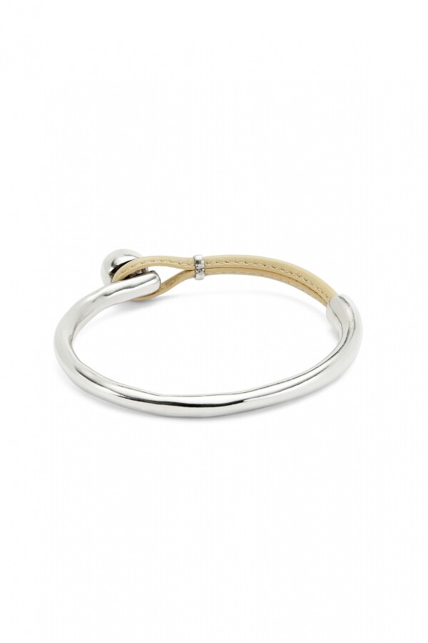 PULSERA SEMIRÍGIDA DE ALEACIÓN DE METALES BAÑADA EN ORO 18K CON CUERO MARFIL Pulsera
