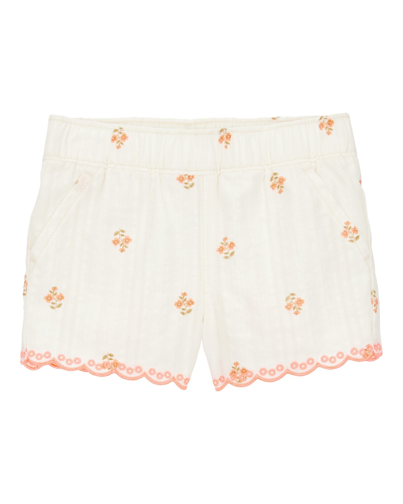 Short de algodón texturado, con dobladillo festoneado Sin color