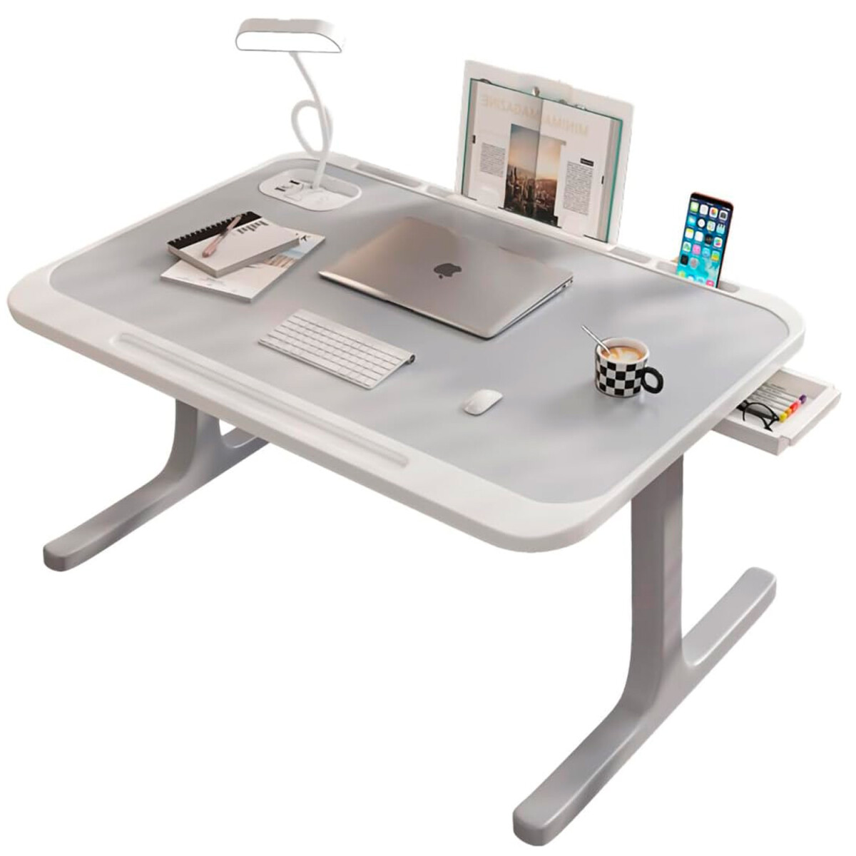 Mesa Plegable Multiuso Con Luz Led / Cajón / Carga Qi / Usb - MESA PLEGABLE MULTIUSO VAR1544 