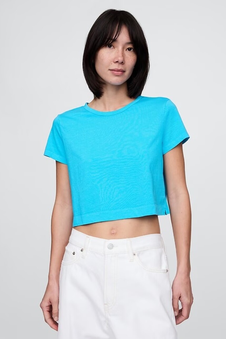 Remera Básica Crop Mujer True Cyan Blue 663