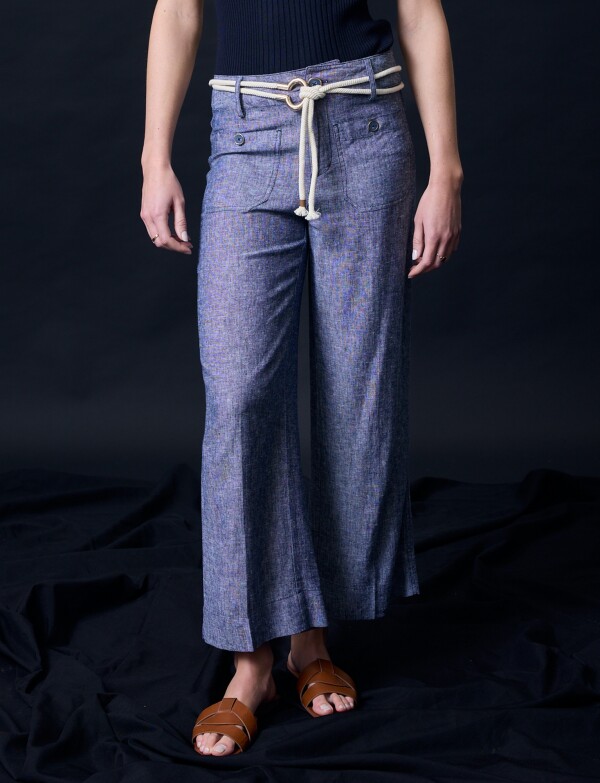 Pantalon Lino Cinto AZUL