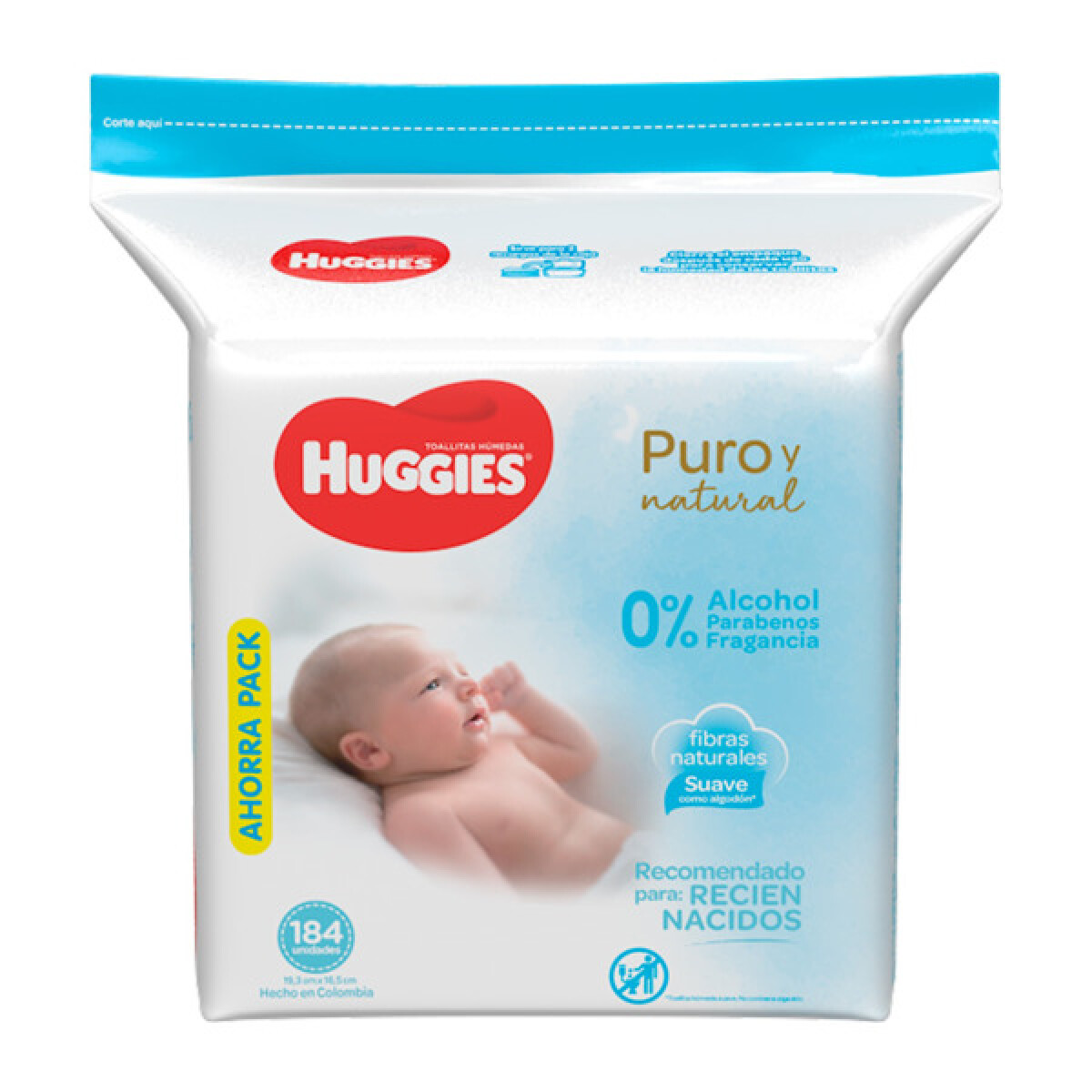 Toallitas Húmedas de Bebé Huggies Puro & Natural 184 unidades refill 