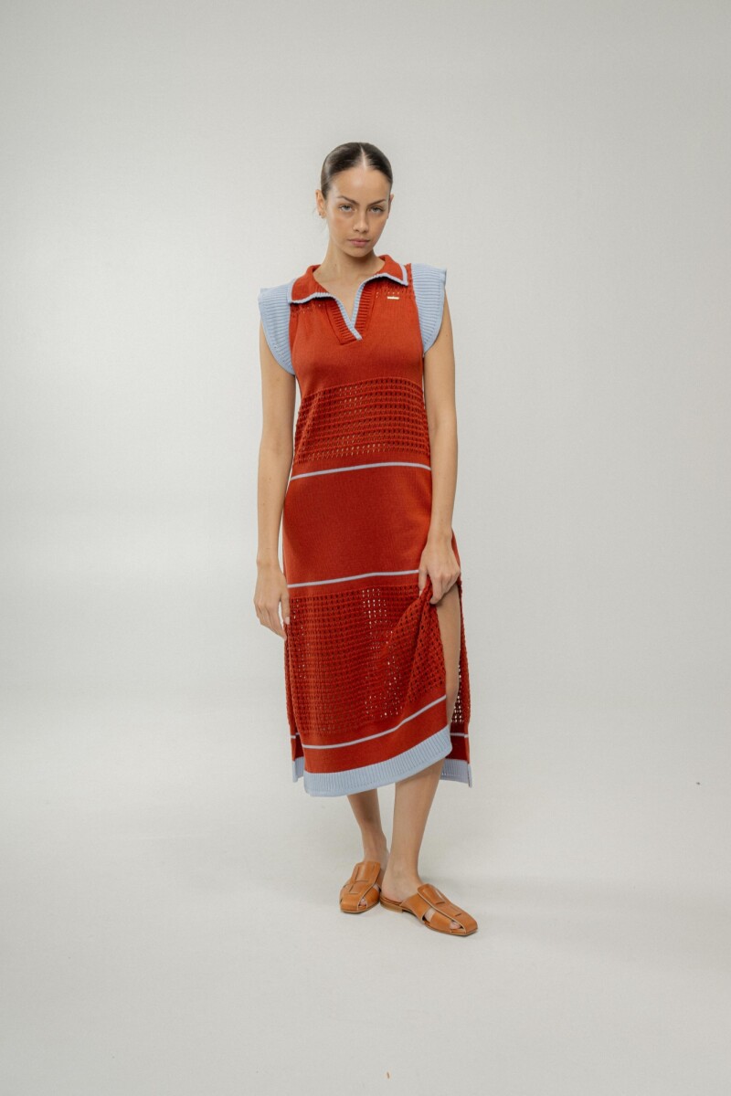 Vestido Stripe - Terracota y Celeste 