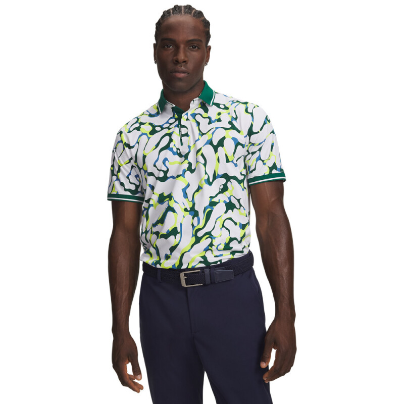 UA ArmourDry Print Rib Polo-WHT WHT-101