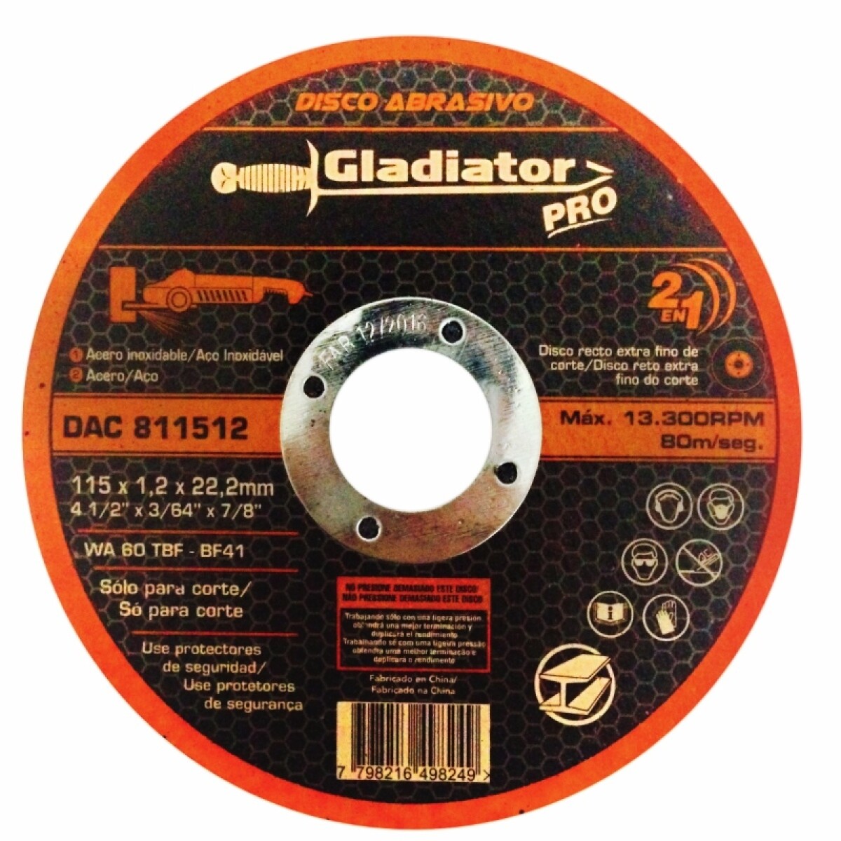 Disco corte acero/acero inox. 4 1/2" Gladiator Pro 