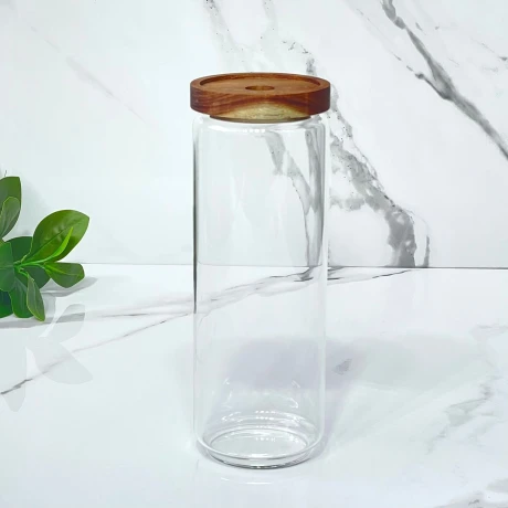 Recipiente Hermético Vidrio C/Tapa Acacia 1.2L Alto 26cm x Ø 9cm Recipiente Hermético Vidrio C/Tapa Acacia 1.2L Alto 26cm x Ø 9cm