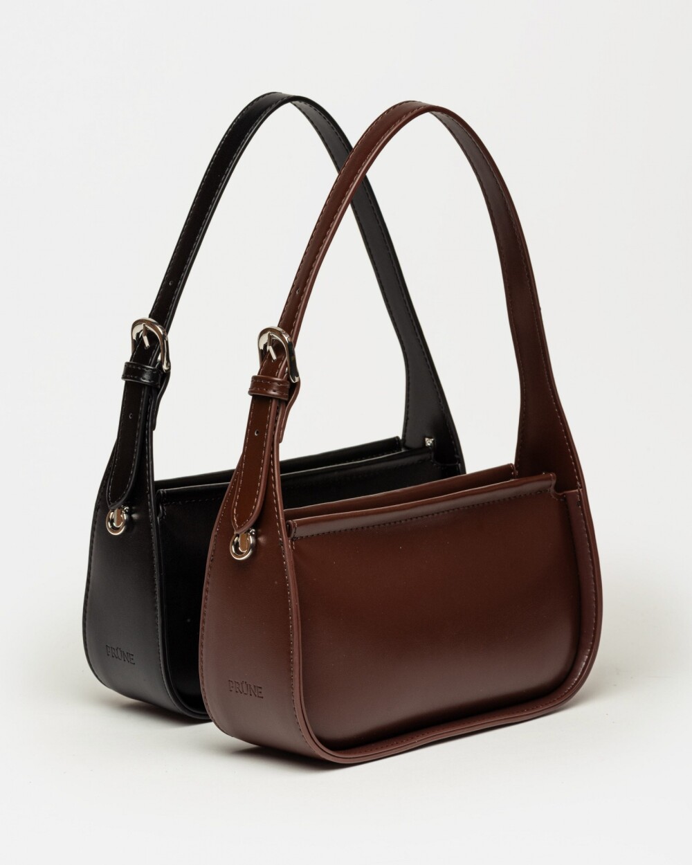 Cartera al hombro Leaf en efecto cuero liso Marron