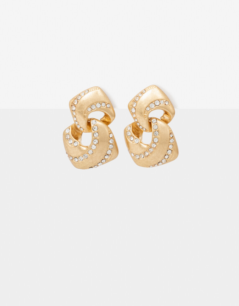 Aros Colgantes Cortos Strass Aros Cortos Con Strass - Dorado Oro Amarillo