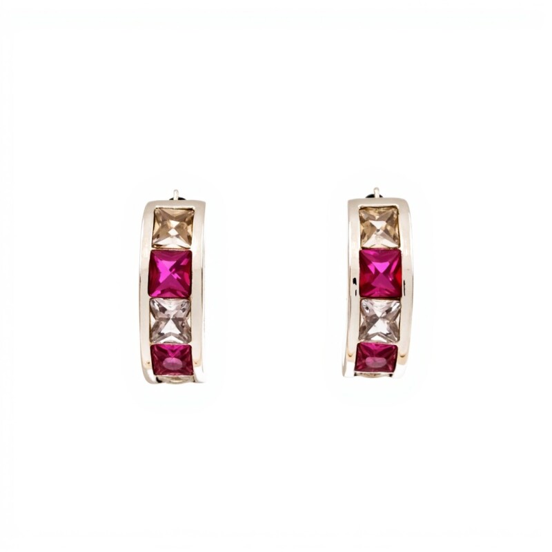 Caravanas Medio aro-Plata 925-Piedra rubí y zirconia-CA3450 conpiedra