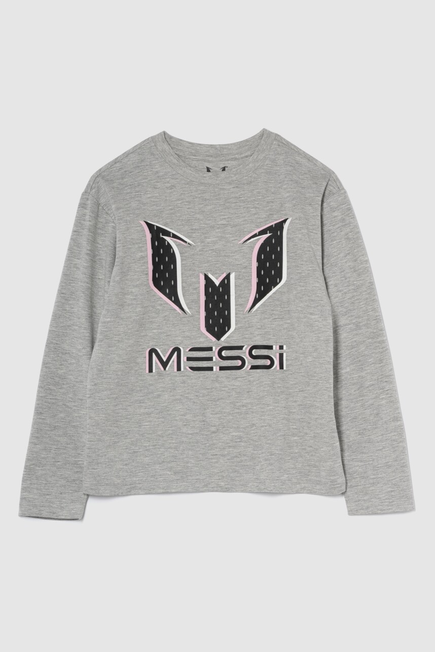 Remera Messi Manga Larga Niño Heather Grey