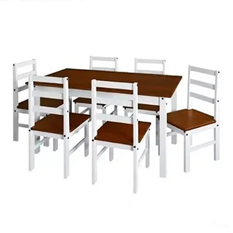 JUEGO DE COMEDOR OLIVIA 6 SILLAS MADERA Blanco-Nogal N/A