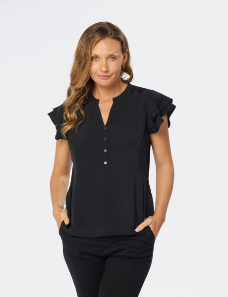 BLUSA MANGA CORTA VOLADO Negro