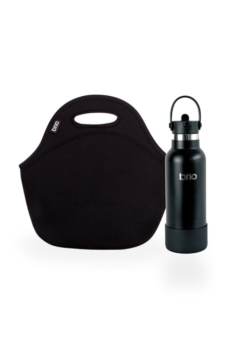 Set de lunchera de neopreno y botella de acero inoxidable 500ml brio set negro/negro