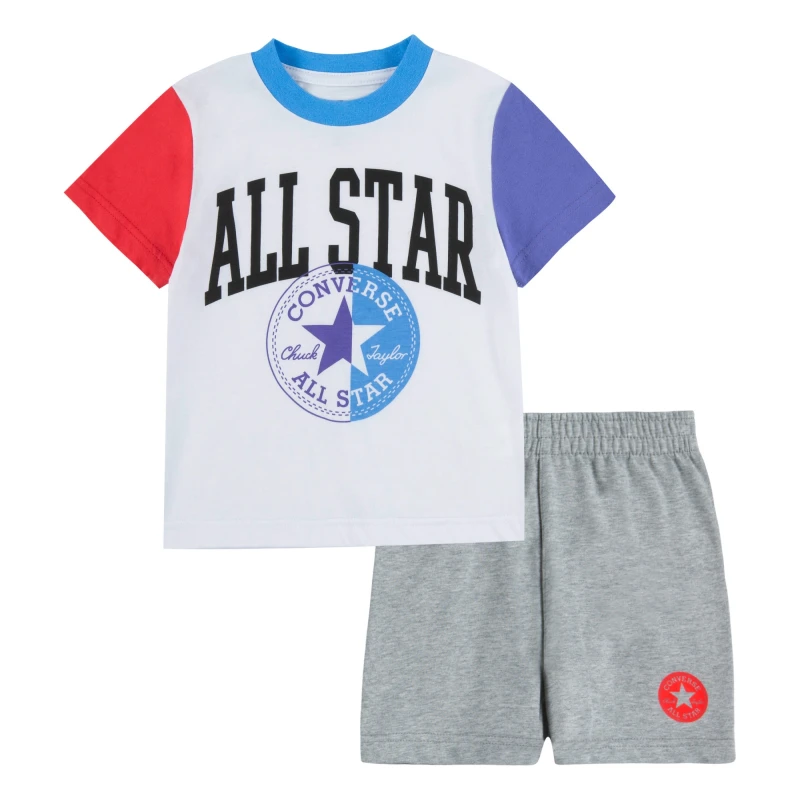 Conjunto Blocked Manga Corta Tee Se de Niño Gris