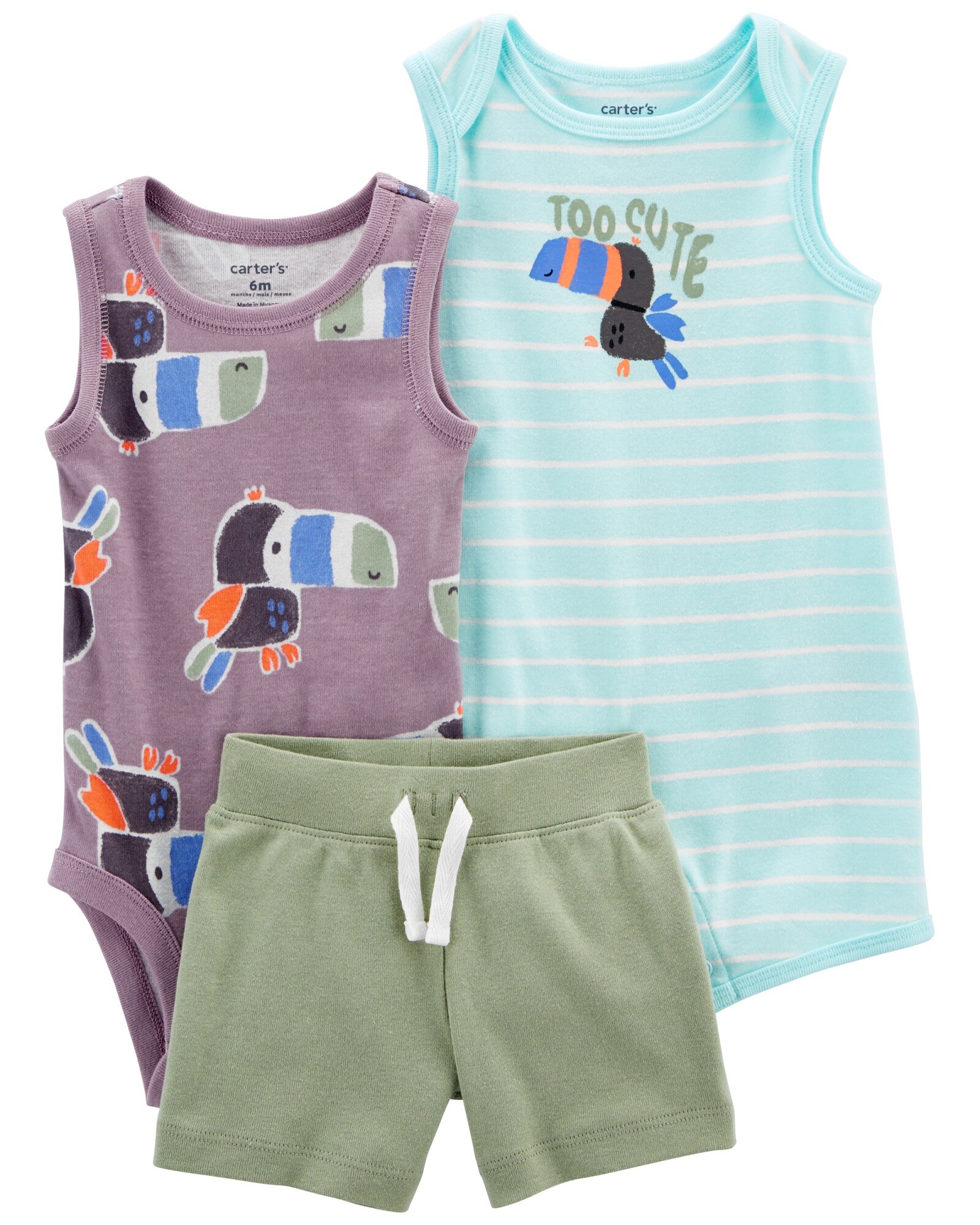 Set tres piezas monito corto, short y body de algodón Sin color