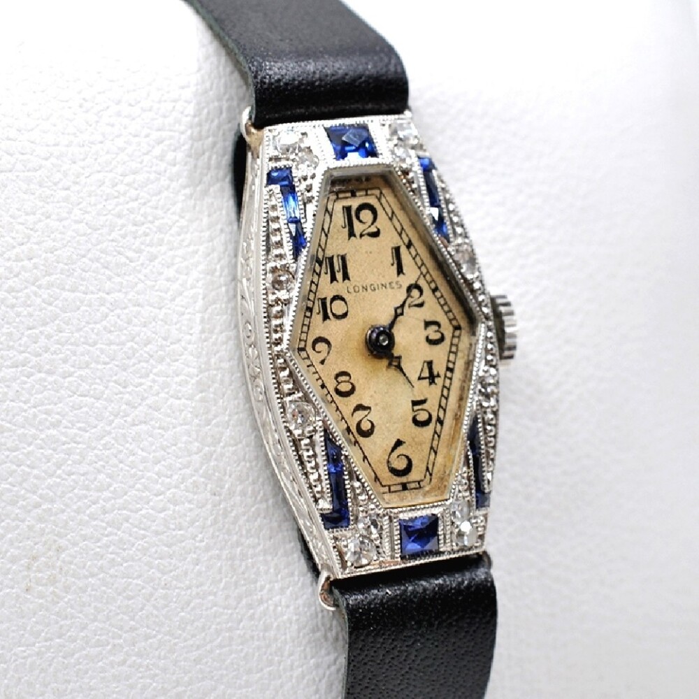 Longines Lady Art Deco Platino, Diamantes Y Piedras Azules. Año 1929'S Calibre 745. Longines Lady Art Deco Platino, Diamantes Y Piedras Azules. Año 1929'S Calibre 745.