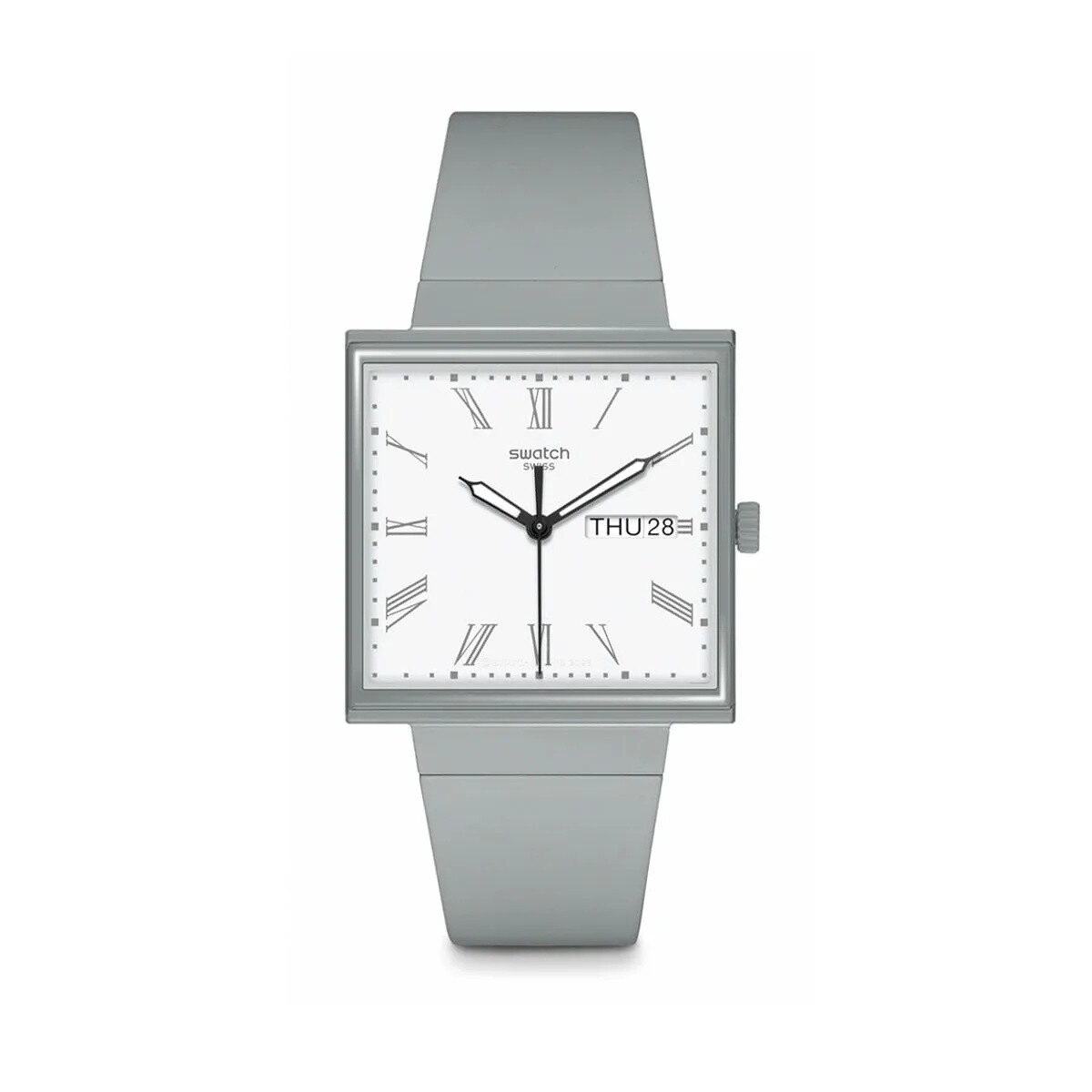Reloj Swatch So34m700 "what If…gray?" Unisex, Con Caja Cuadrada De Biocerámica 