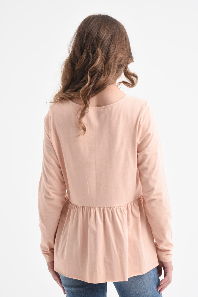 Camiseta manga larga peplum Beige