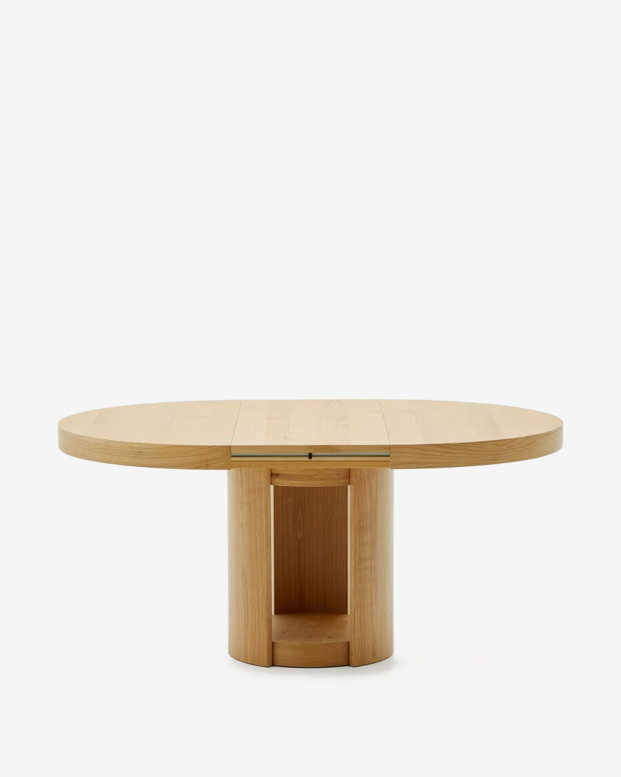 Mesa extensible redonda Artis de madera maciza y chapa de roble FSC 100% 120 (170) x 80 cm Mesa extensible redonda Artis de madera maciza y chapa de roble FSC 100% 120 (170) x 80 cm