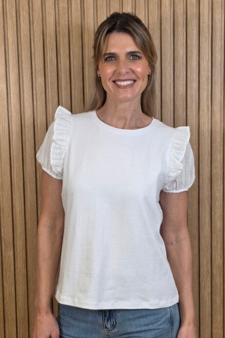 Remera Gales Combinado Blanco con broderie