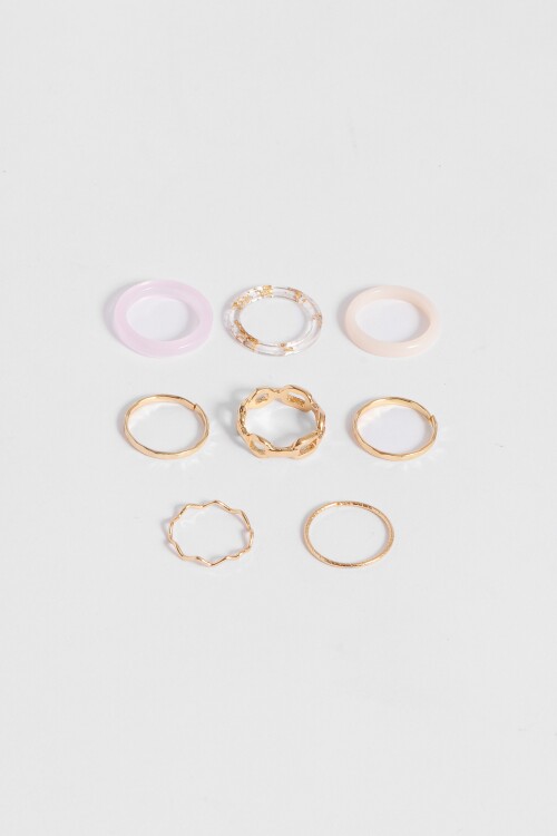 Set de anillos acrilico rosa dorado