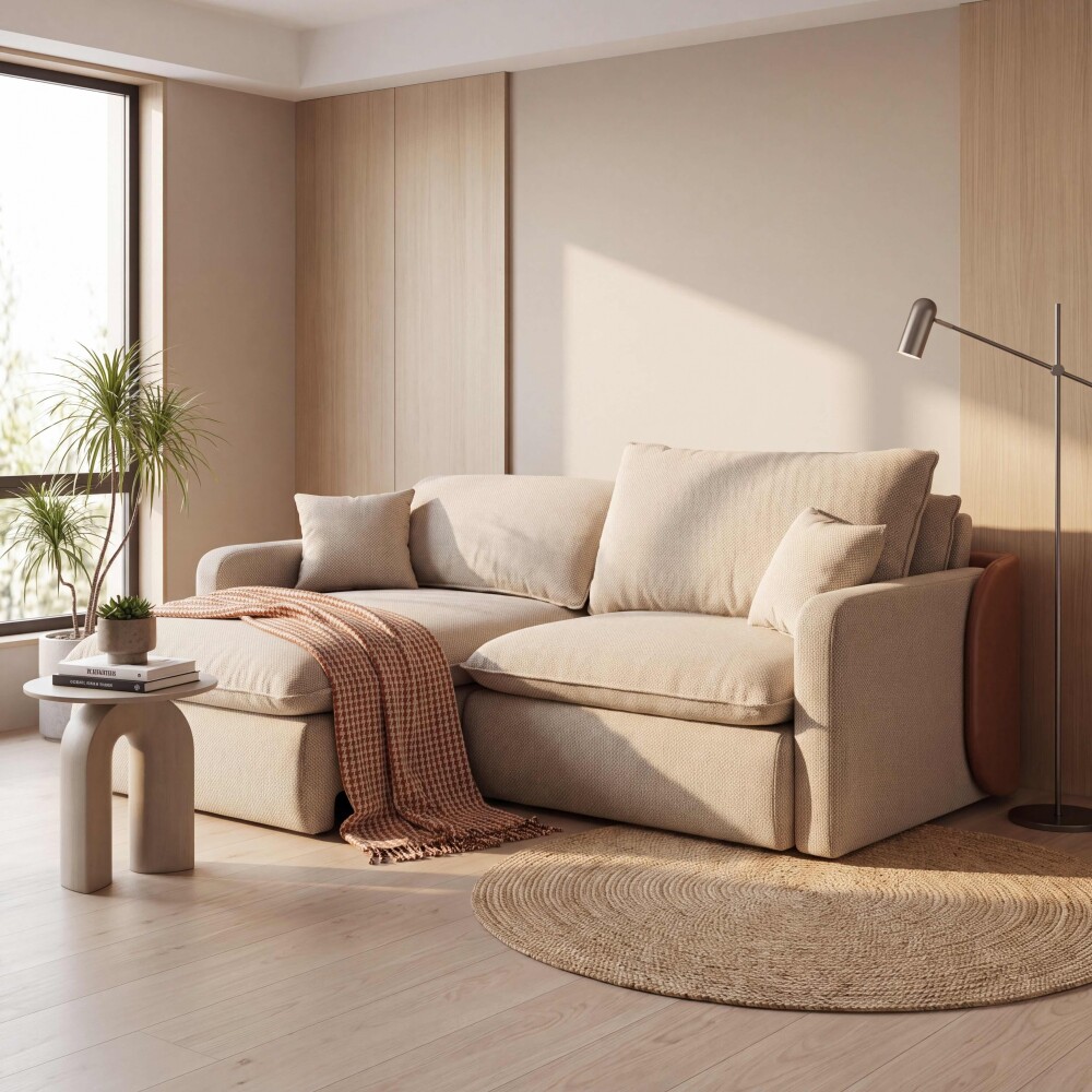 SILLÓN SOFÁ LIVING 2 CUERPOS RETRACTIL AJUSTABLE EXTENSIBLE BEIGE