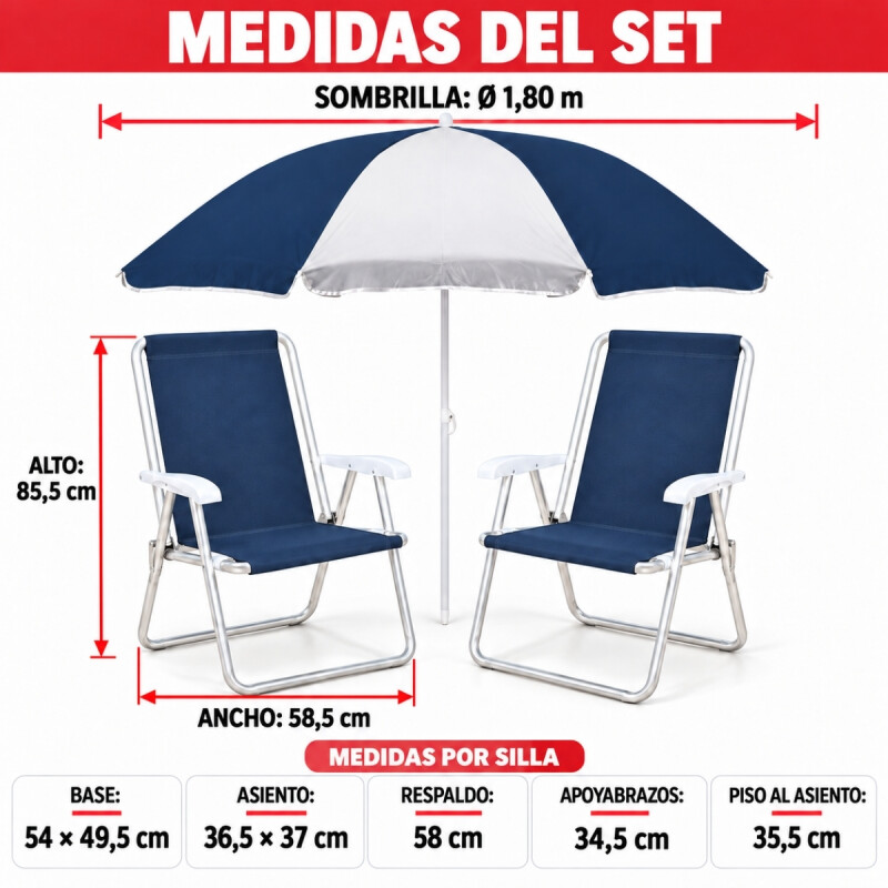 Set x2 Silla Alta Conforto Sannet + Sombrilla AZUL