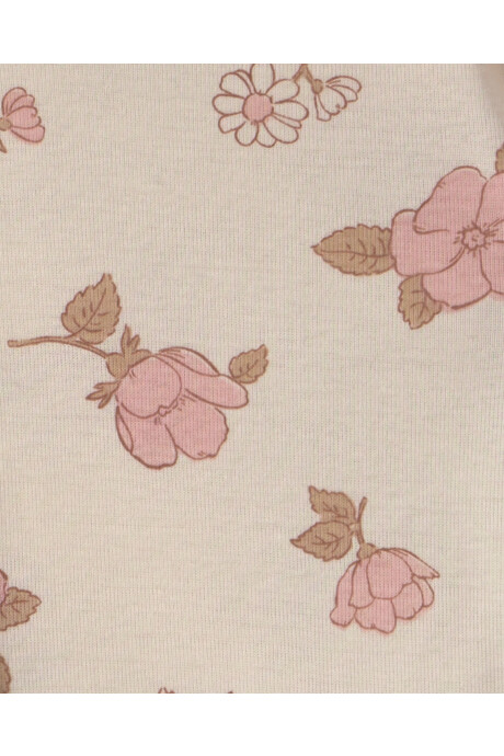 Set tres piezas de algodón, pantalón y bodies, rosado y crema, diseño floral Sin color