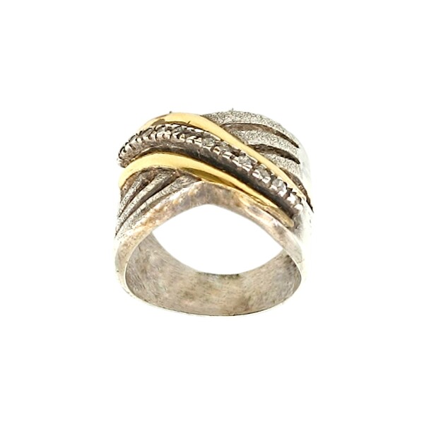 Anillo Cruzado-Plata y Oro-Piedra Zirconia-AN5263 conpiedra
