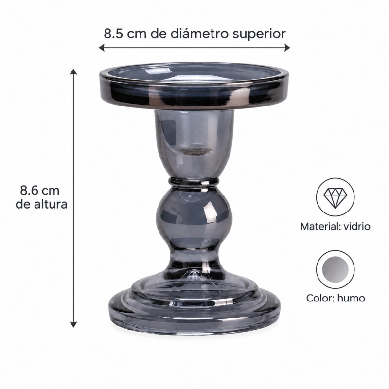 Candelabro Portavelas de Vidrio Color Humo 8.6cm Candelabro Portavelas de Vidrio Color Humo 8.6cm