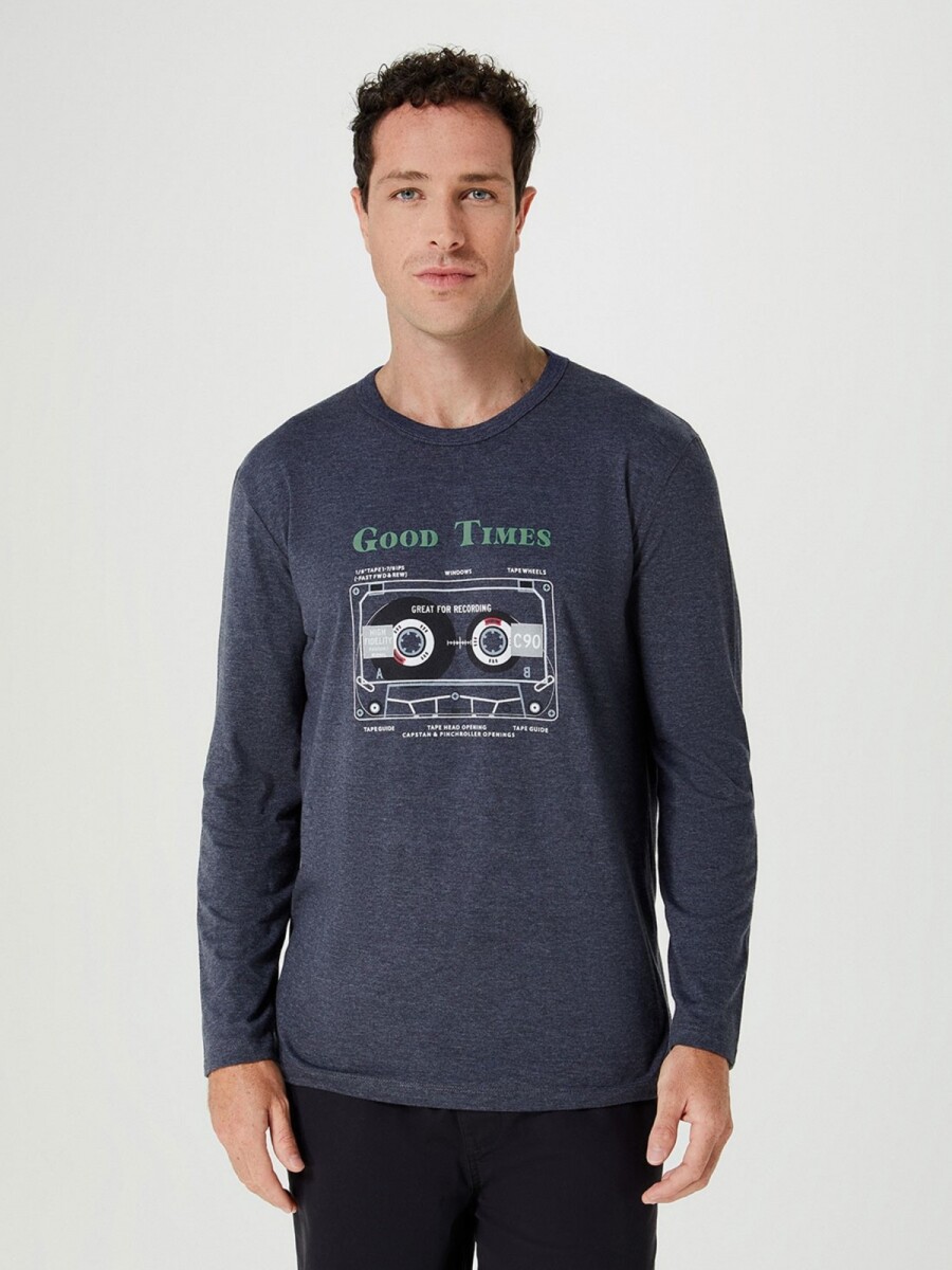 CAMISETA MANGA LARGA ESTAMPADA - GRIS 
