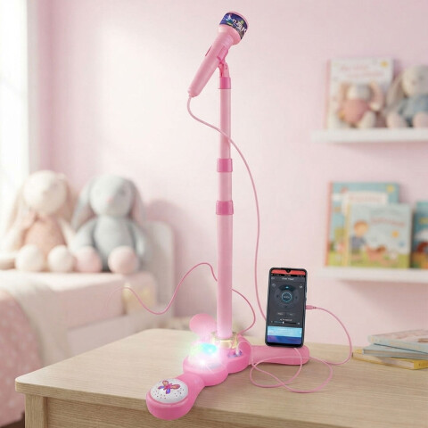 Micrófono Karaoke con Soporte, Luz Y Sonido 80 cm U