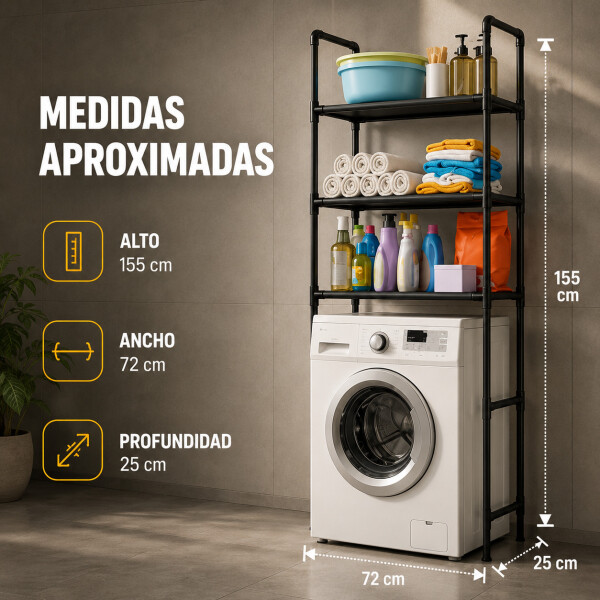 Mueble Organizador Multiuso Lavarropa 3 Estantes Acero Inox. Negro 1