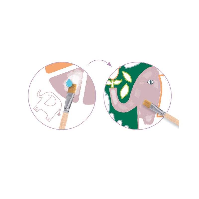 Set x4 Láminas con paleta de acuarelas Elefantes