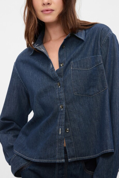 Camisa De Jean Corta Mujer Dark Wash Indigo 119