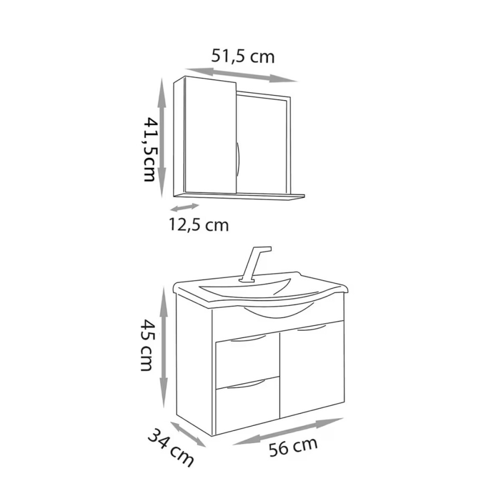Mueble de baño suspendido Crystal Roble 56 cm Bacha de resina natural y espejo con botiquín Mueble De Baño Suspendido Crystal Roble 56 Cm Bacha De Resina Natural Y Espejo Con Botiquín