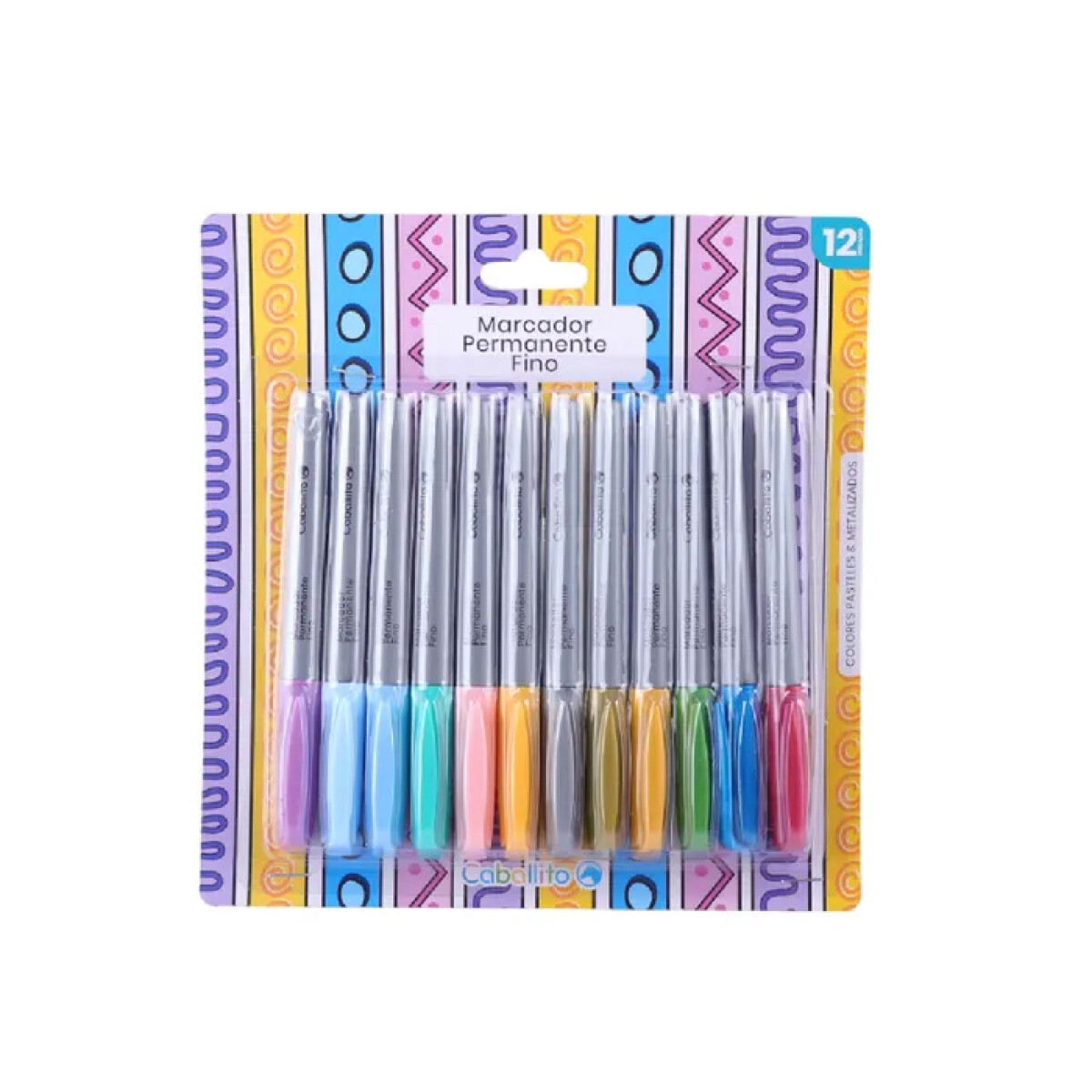 Marcador Caballito Permanente Fino x 12 Metal + Pastel 