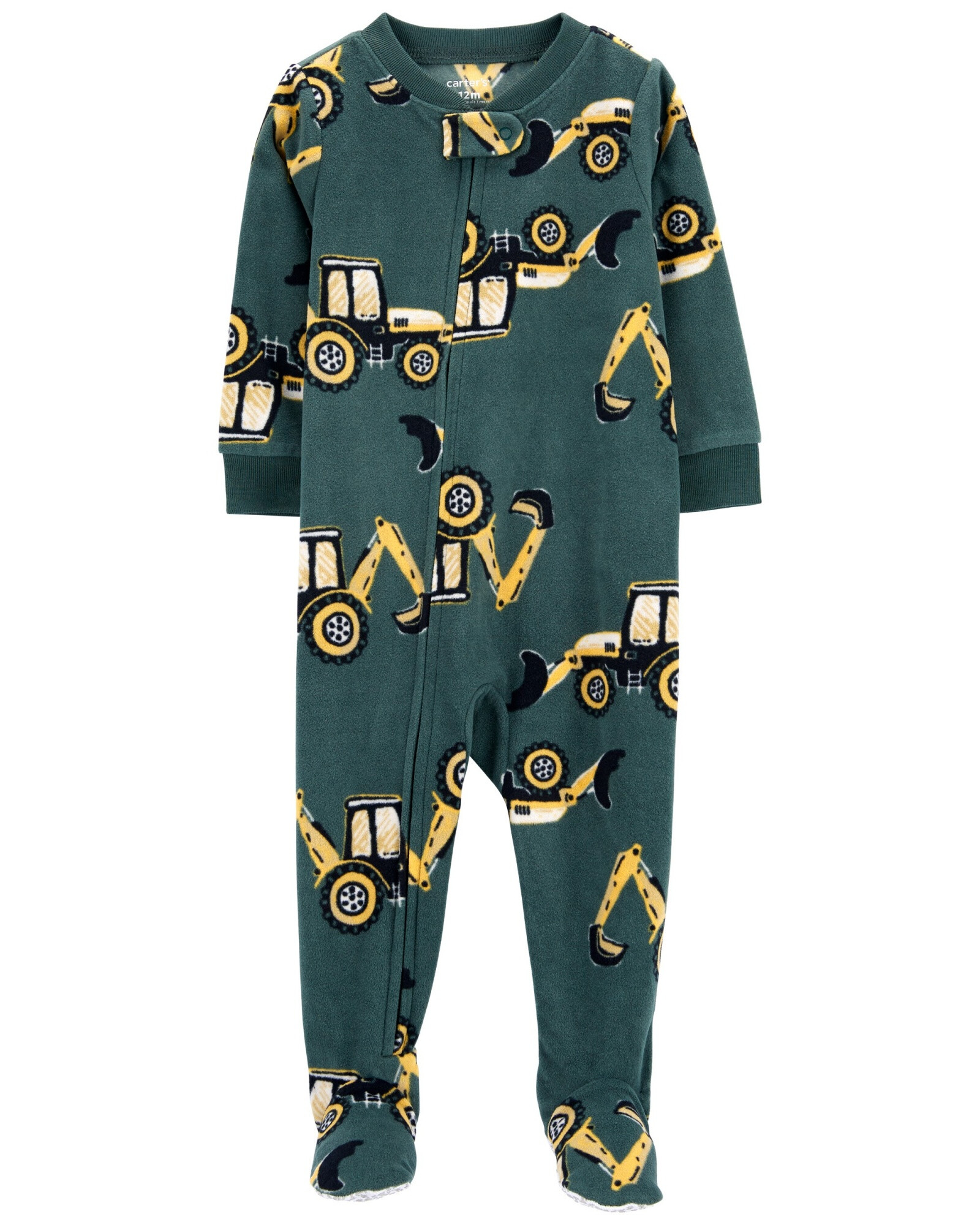 Pijama una pieza de micropolar, con pie, diseño excavadora. Talles 12-24M Sin color