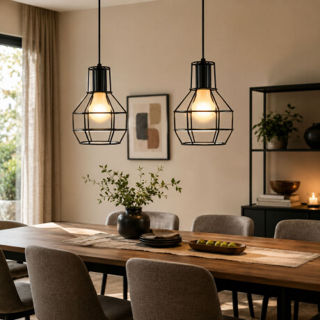 Lampara Colgante Metal E27 Diseño Industrial Decorativo Negro