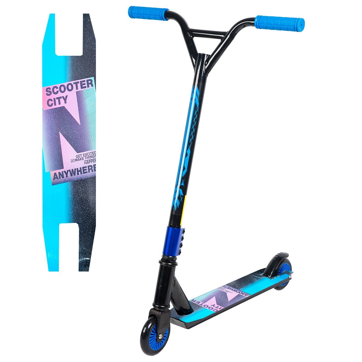 Monopatín Scooter Freestyle Acrobático Reforzado PU - Azul 